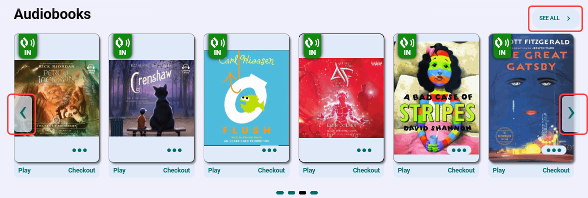 eBooks carousel with forward/back arrows and See All highlighted.